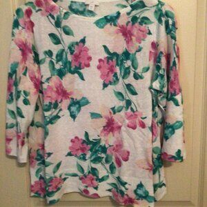 Linen Blend Knit Spring Flowers Sweater